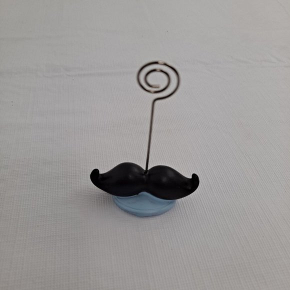 Mustache Photo Holder Mini Table Decor Black Blue Silver set of 2 - Picture 5 of 9